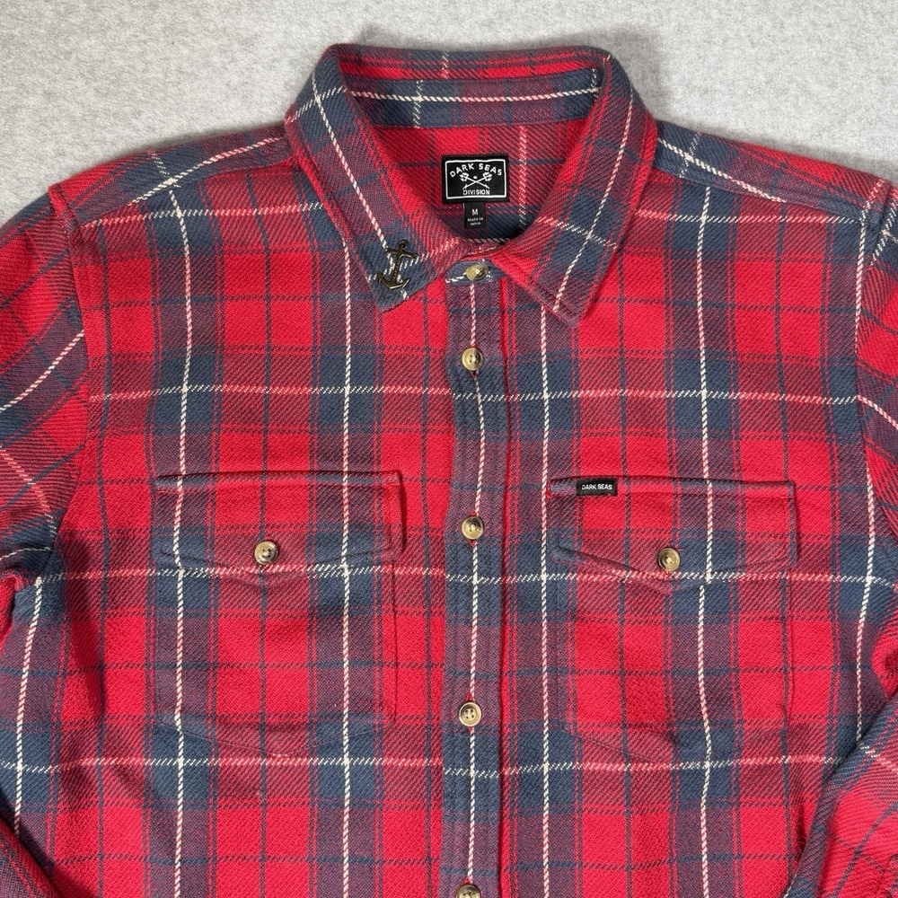 Dark Seas Division Anchor Pin Heavy Flannel Button Front Shirt Mens Medium Plaid - Picture 2 of 9